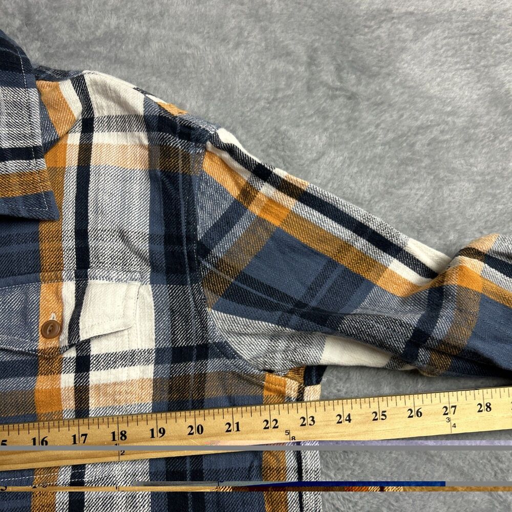 LL Bean Signature Slim Fit Flannel Shirt Mens Plaid Button Up Blue/Orange Sz. L - Picture 2 of 12